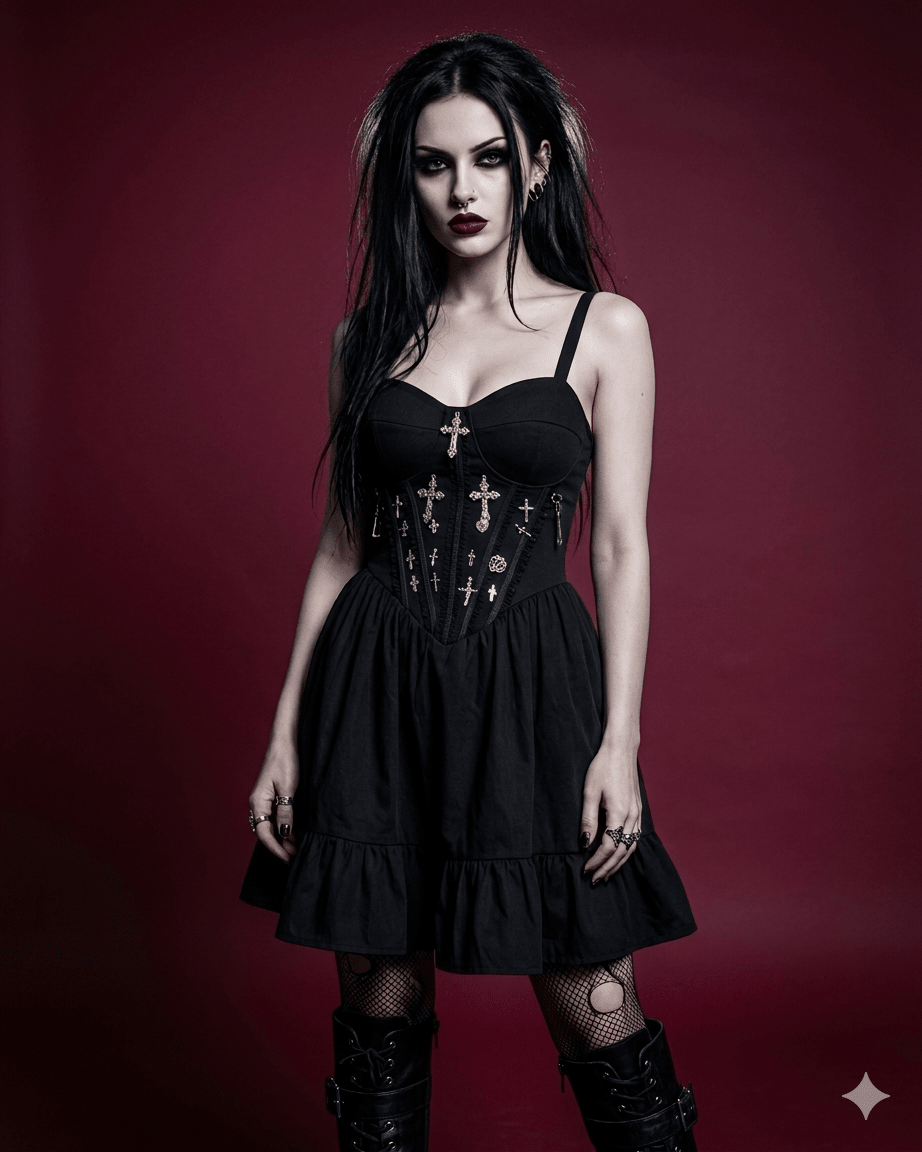 Sinner Cross Corset Dress - Theblackfeline