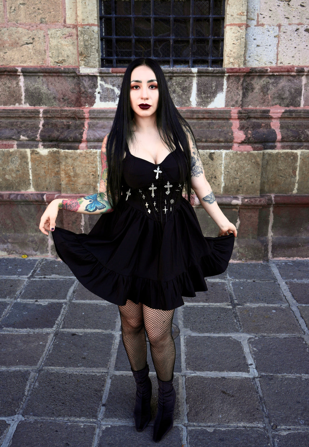 Sinner Cross Corset Dress - Theblackfeline