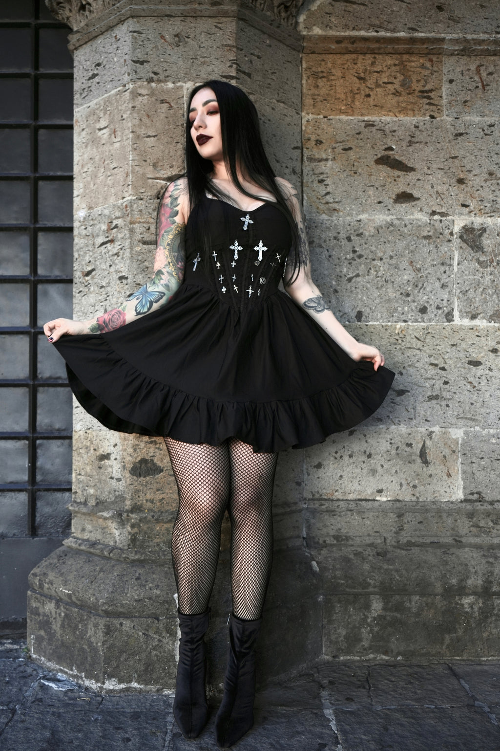 Sinner Cross Corset Dress - Theblackfeline