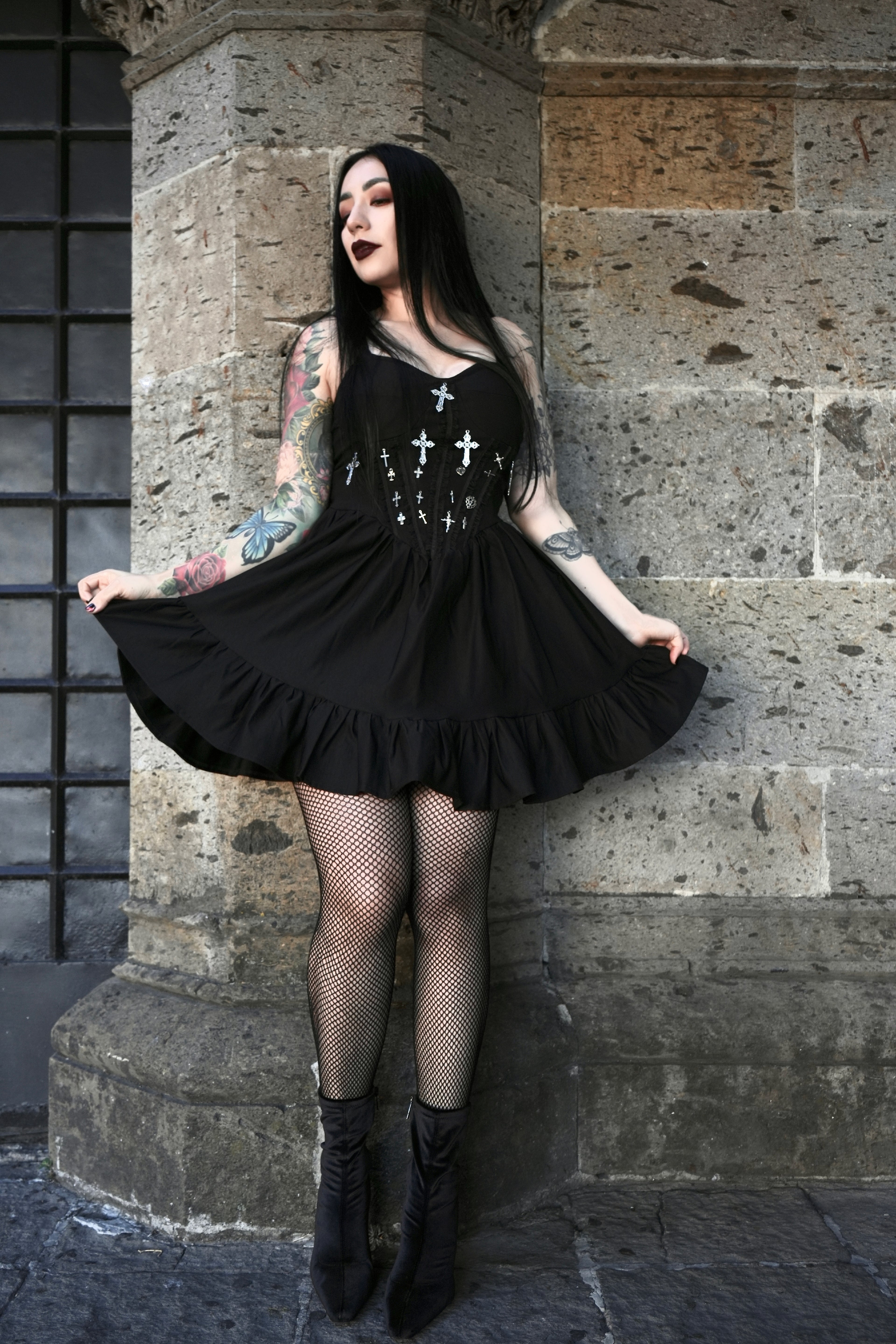 Sinner Cross Corset Dress - Theblackfeline